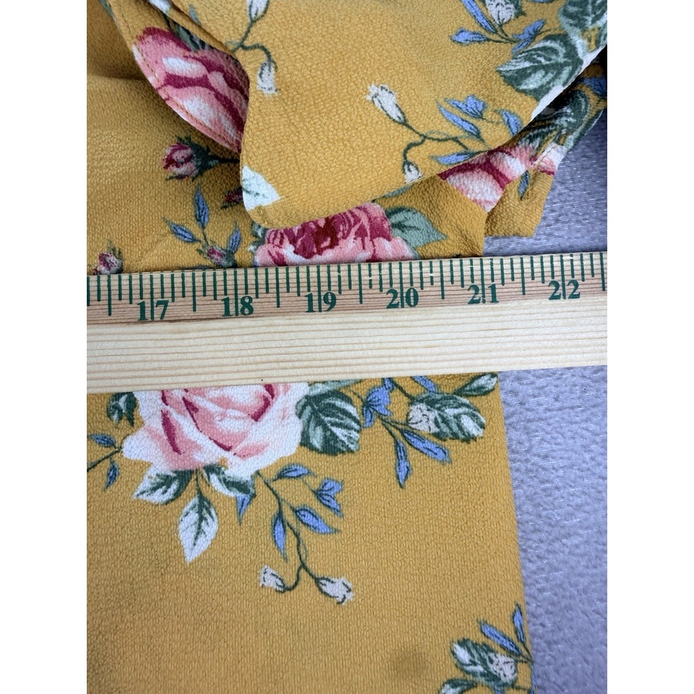 Monteau Women's Sz XL Mustard Yellow Floral‎ Print Cold Shoulder Blouse Top - Picture 6 of 8